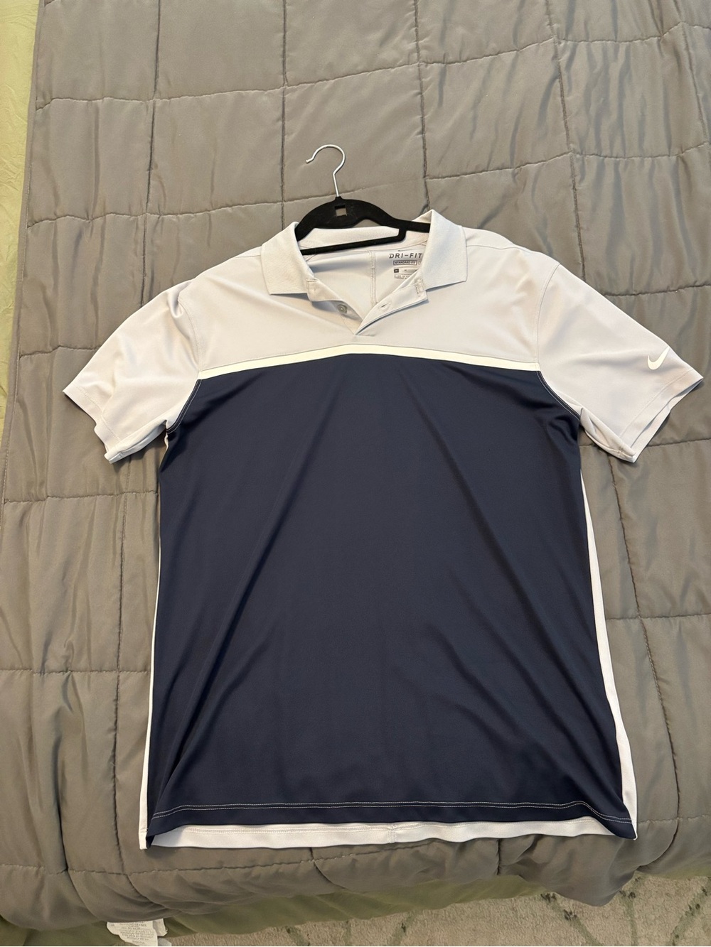 Nike Men's Navy and Light Gray Dri-FIT Short Sleeve Polo